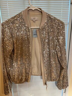 LOFT Silver Sequin Bomber Jacket
